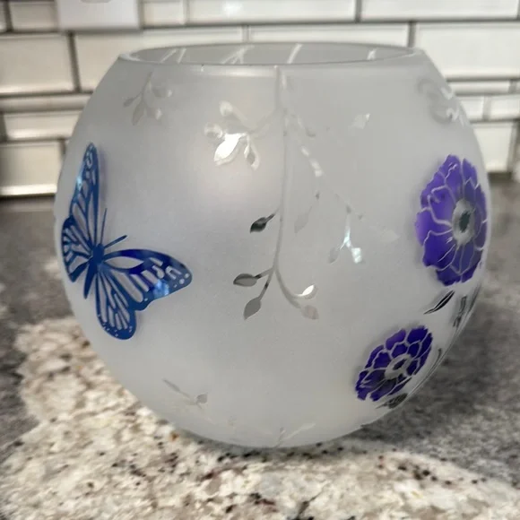 Lenox butterfly meadow Frosted Glass with ode bowl non lead crystal 6” - Picture 3 of 8
